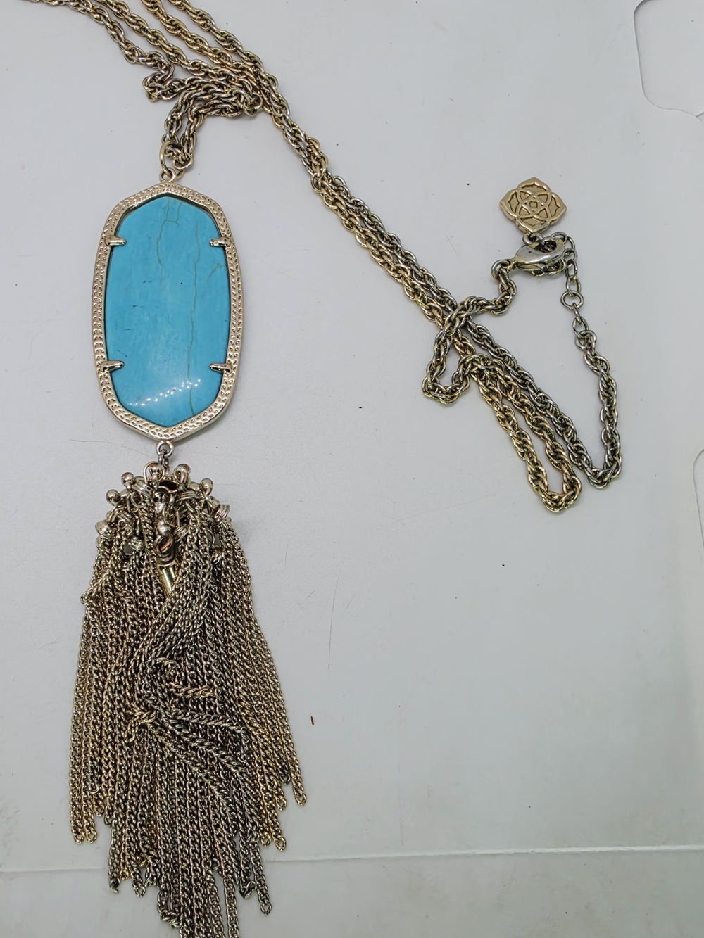 Kendra Scott Rayne Long Tassel Pendant Necklace Gold Tone Turquoise Magnesite